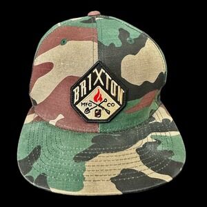 Brixton Mens Camo Snapback Hat Woodland Camouflage Ripstop Logo Patch Flat Bill